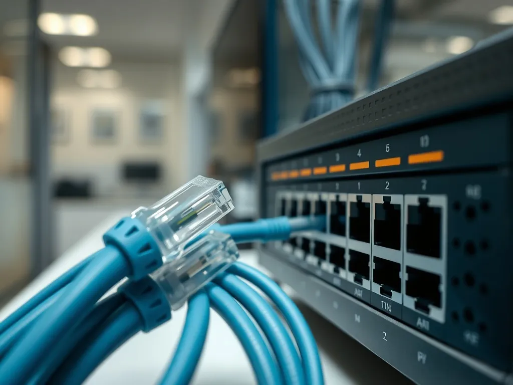 Close-up of high-quality ethernet cables and modern network